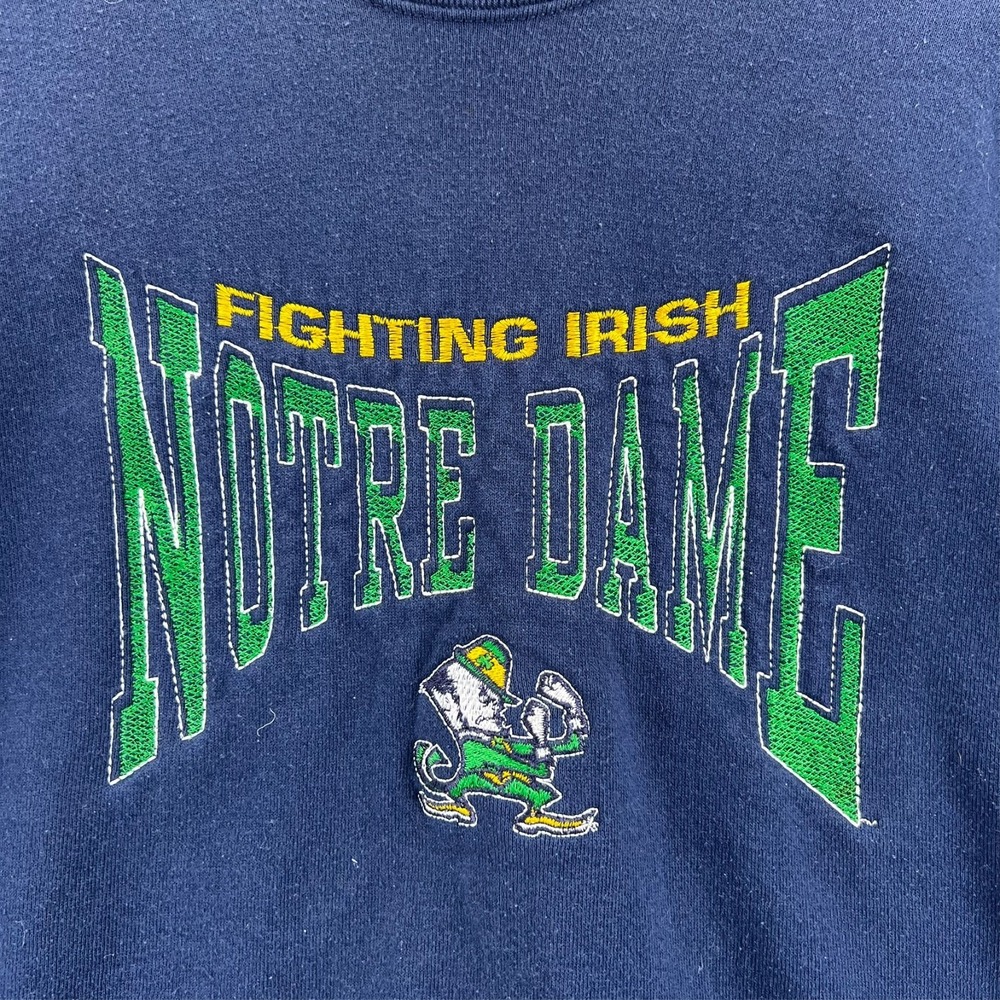Vintage 90s Notre Dame Fighting Irish Fleece Sweatshirt Navy Crewneck Men L USA